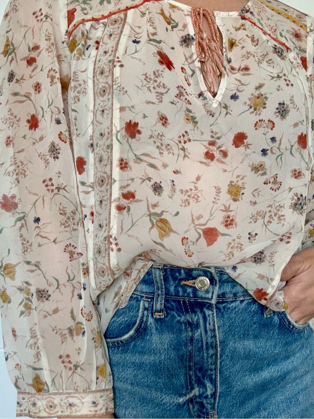 Joie Peasant Blouse - Cream Multi - Picture 2 of 3